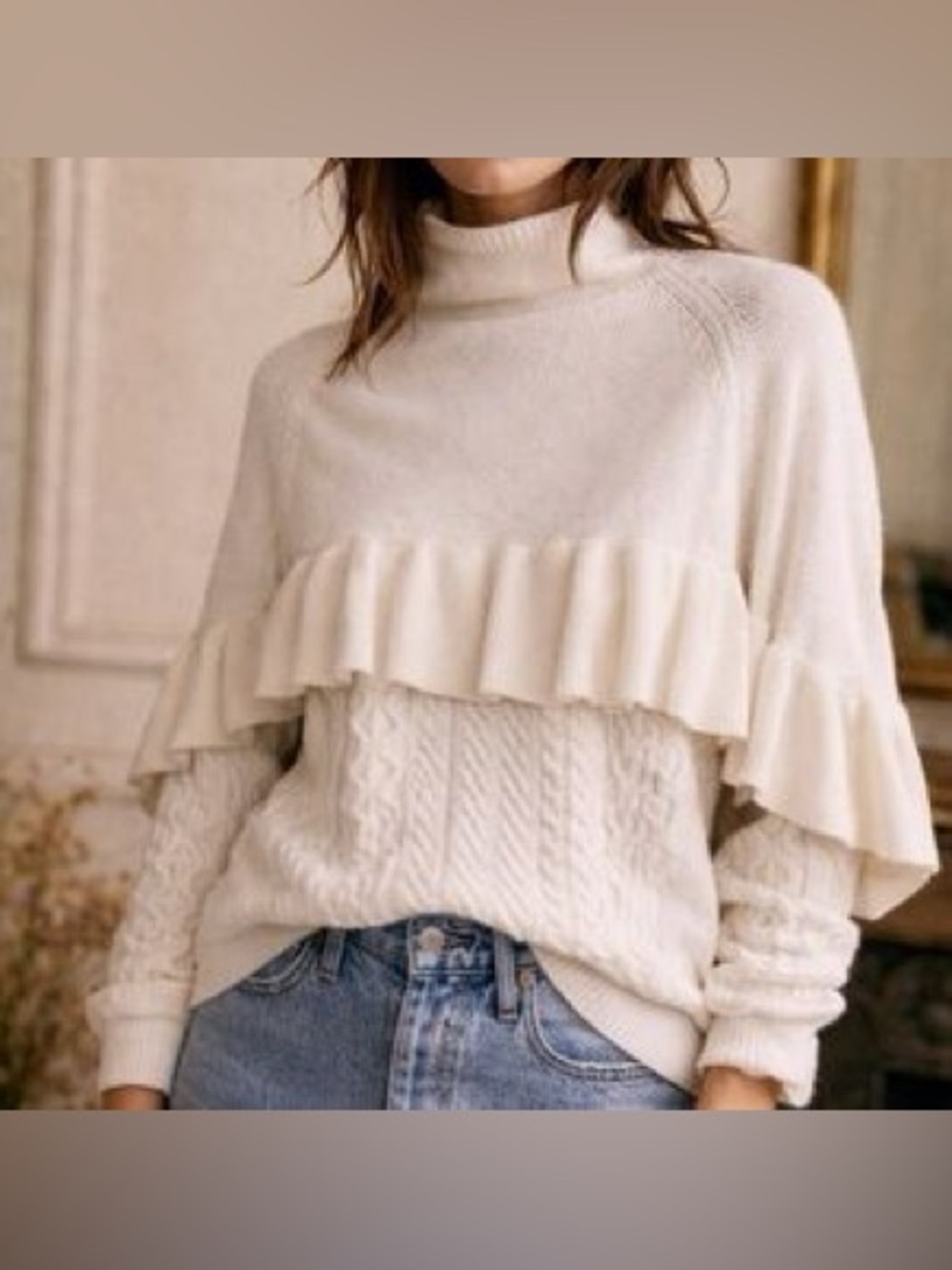 Project Naadam Mockneck Ruffle Sweater
